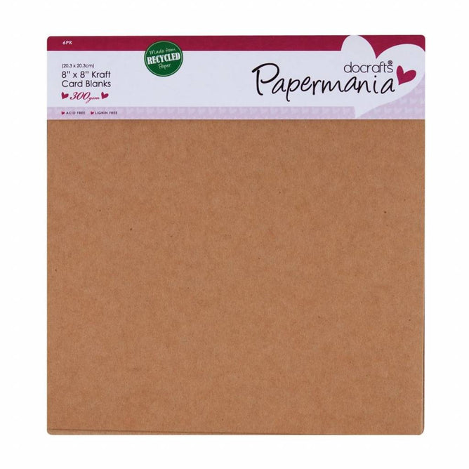 6 x Papermania Blank Cards Envelopes Pack Recycled Kraft Brown 20.3cm x 20.3cm Cardmaking Crafts