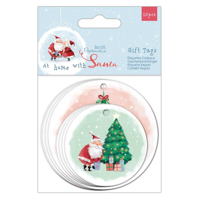 Papermania At Home With Santa 20 Printed Round Shaped Tags Assorted Size Designs Scrapbooking Crafts