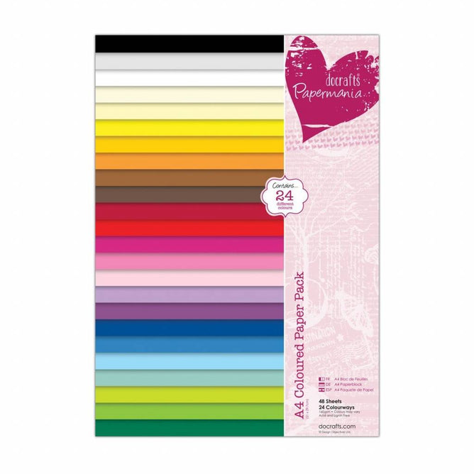 48 x Papermania Assorted Colours A4 Paper Pack Scrapbooking Papercrafts Crafts