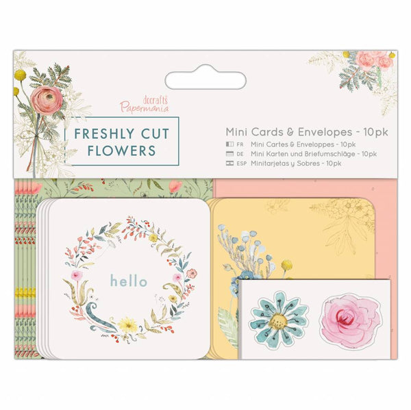 Papermania Freshly Cut Flowers Printed Mini Cards Envelopes With Stickers 6.3cm Pack Of 10