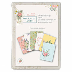 6 x Papermania Freshly Cut Flowers String Tied Envelopes Bag 7.5cmx10.5cm Crafts