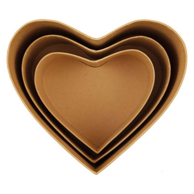 3 x Papermania Bare Basics Nesting Boxes Heart Shaped Brown Assorted Size Crafts