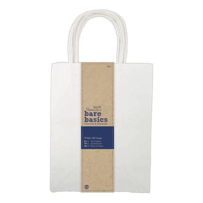 5 x Papermania Bare Basics Kraft Gift Large Bags With Twisted Handle 20cm x 26cm