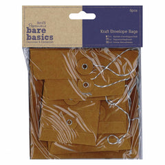 6 x Papermania Bare Basics Kraft Square Envelopes Bag With String Tied Brown Crafts