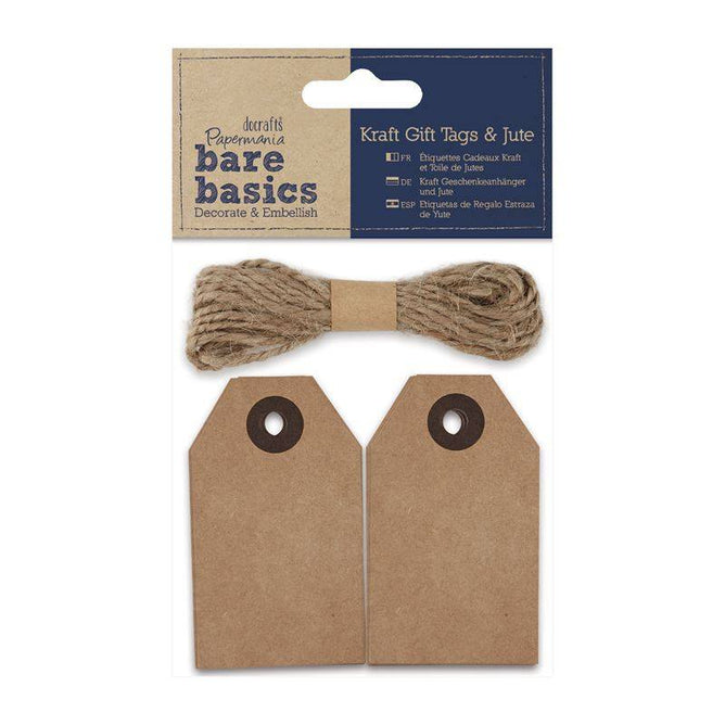Papermania Bare Basics 20 Kraft Eyelet Tags With Jute String Scrapbooking Crafts