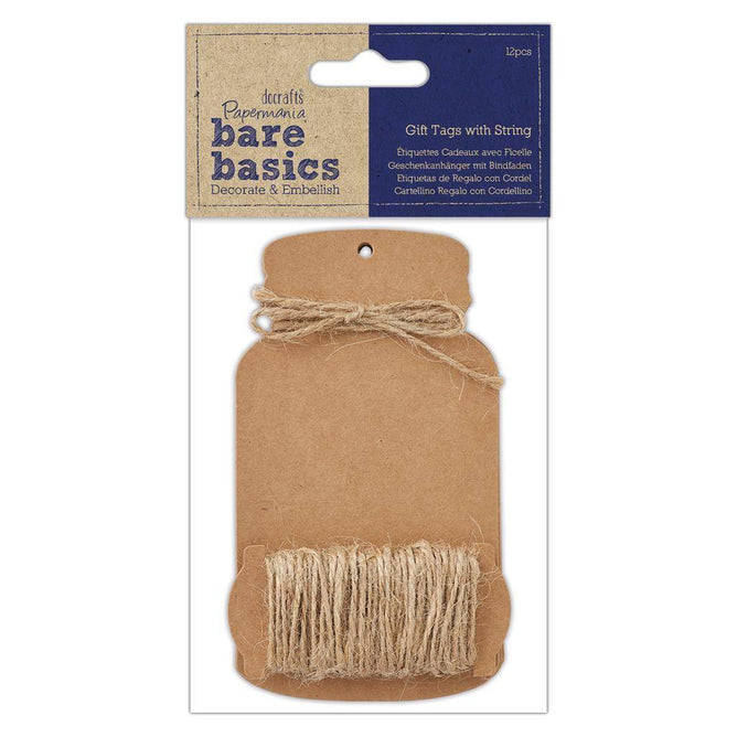 Papermania Bare Basics 12 Large Bottle Shaped Tags With Rustic String Scrapbooking Crafts