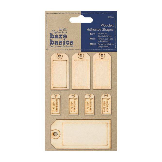 8 x Papermania Bare Basics Adhesive Wooden Shape Eyelet Tags Scrapbooking Crafts