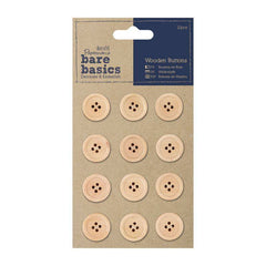 12 x Papermania Bare Basics Natural Brown Wooden Buttons Scrapbooking Crafts