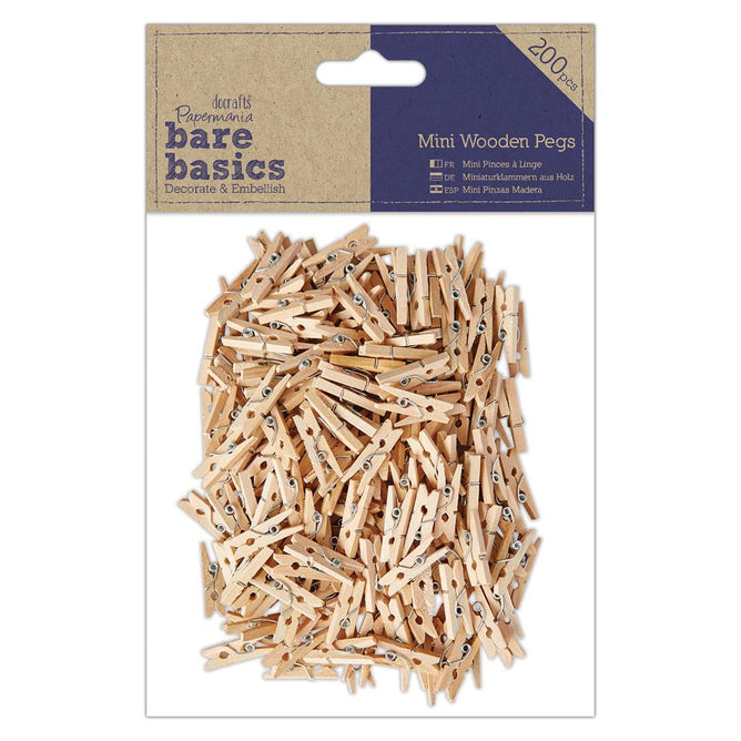 200 x Papermania Bare Basics Mini Wooden Pegs Decoration Scrapbooking Crafts