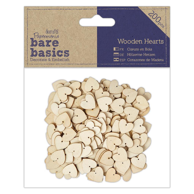 200 x Papermania Bare Basics Wooden Hearts With Hole Scrapbooking Bunting Crafts