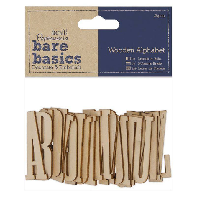 26 x Papermania Bare Basics Alphabet 5cm Wooden Decorations Scrapbooking Crafts