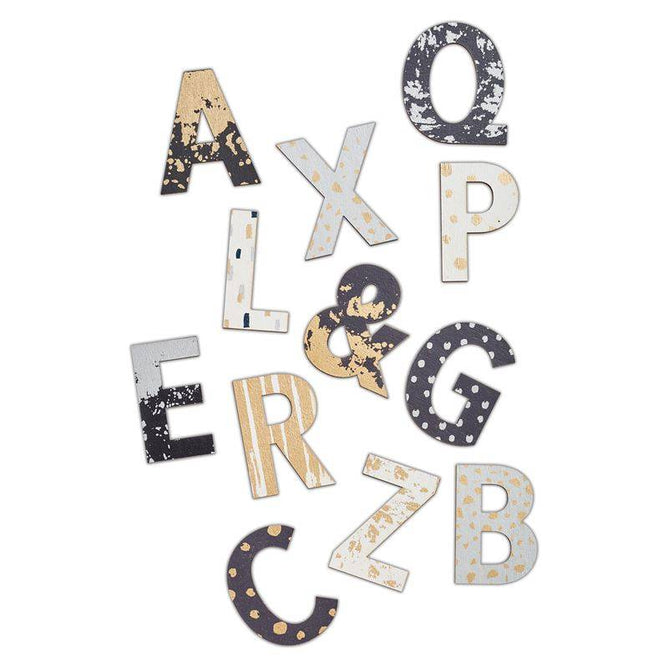 27 x Papermania Metallic Printed Foiled Woooden Alphabet Letters Pack 50mm Scrapbooking Embellishments Crafts