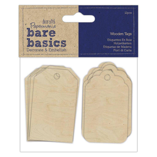 12 x Papermania Bare Basics Wooden Tags 2 Different Designs Scrapbooking Crafts