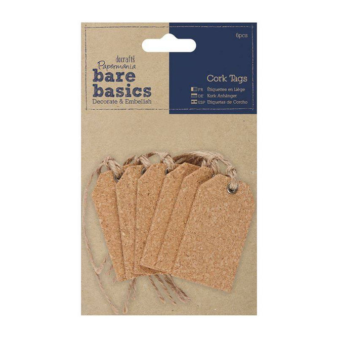 6 x Papermania Bare Basics Cork Gift Eyelet Tags With String Scrapbooking Crafts