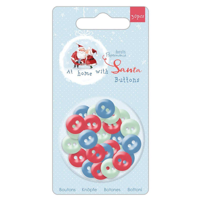 30 x Papermania At Home With Santa Red Blue Green 11.5mm Buttons With 2 Holes