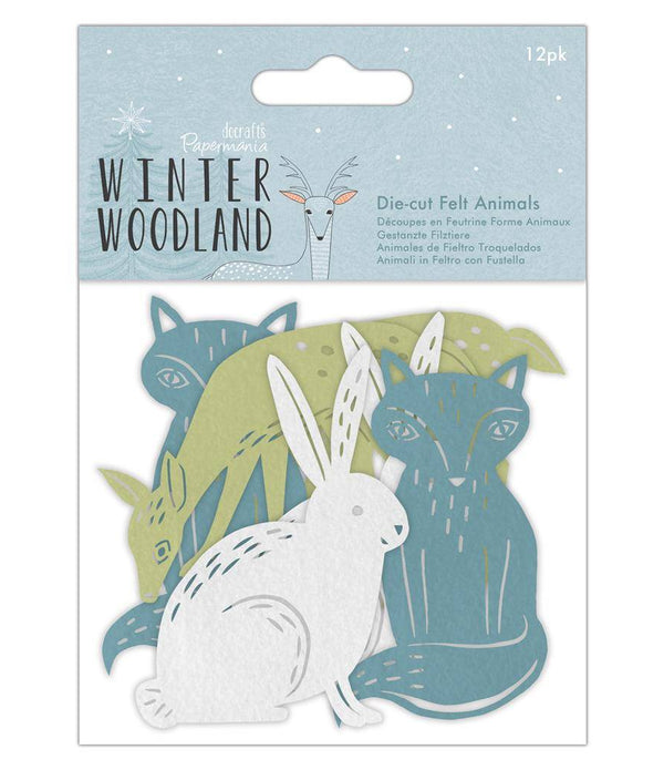 12 x Papermania Winter Woodland Felt Die Cut Animals Assorted Design Card Making Crafts