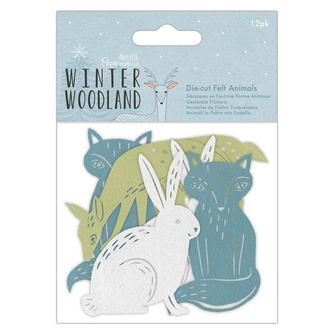 12 x Papermania Winter Woodland Felt Die Cut Animals Assorted Design Card Making Crafts