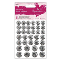 36 x Papermania Silver Shimmer Dome Stickers Scrapbooking Embellishments Crafts