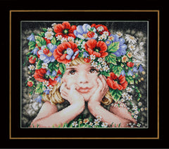 Lanarte Diamond Painting Needlecraft Kit Poylester Canvas Children Crafts 47x40 cm - Girl With Flowers