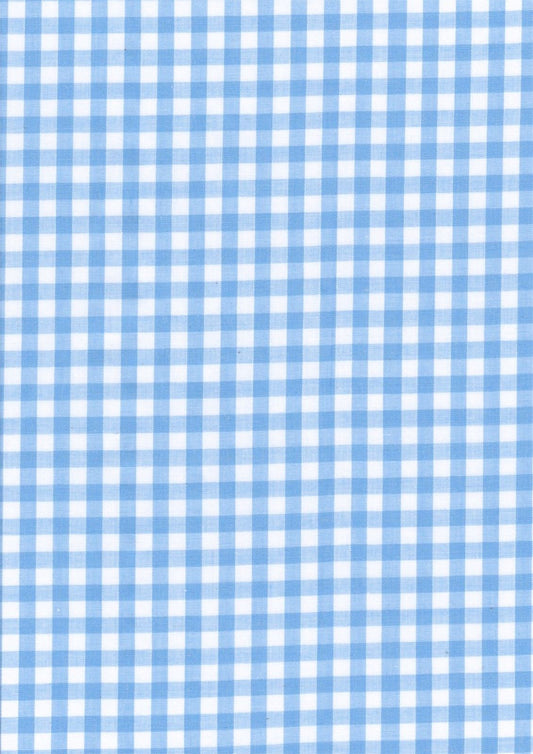 Pale Blue Gingham Polycotton 1/4" Checked Fabric Select Size 112cm Wide