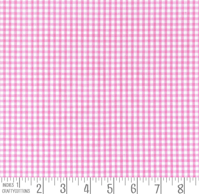 Pale Pink Gingham Polycotton 1/8" Checked Fabric Select Size 112cm Wide