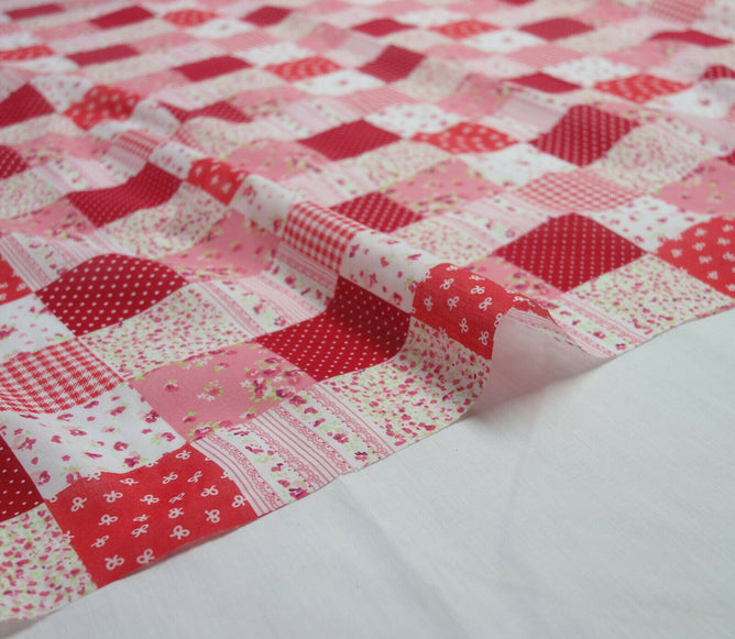 Patchwork Red Shabby Chic Polycotton Floral Fabric
