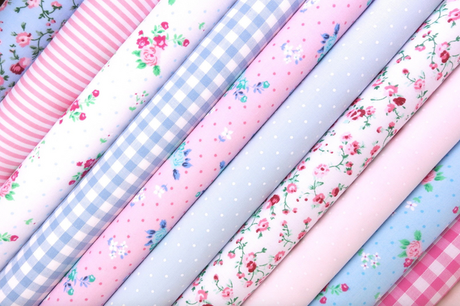 Fabric Bundles Fat Quarters Polycotton Material Vintage Florals Gingham Spots Craft - Pink Blue