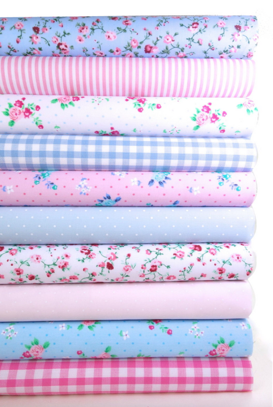 Fabric Bundles Fat Quarters Polycotton Material Vintage Florals Gingham Spots Craft - Pink Blue