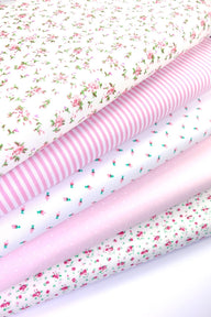 Fabric Bundles Fat Quarters Polycotton Material Florals Stripes Spots Craft - PINK