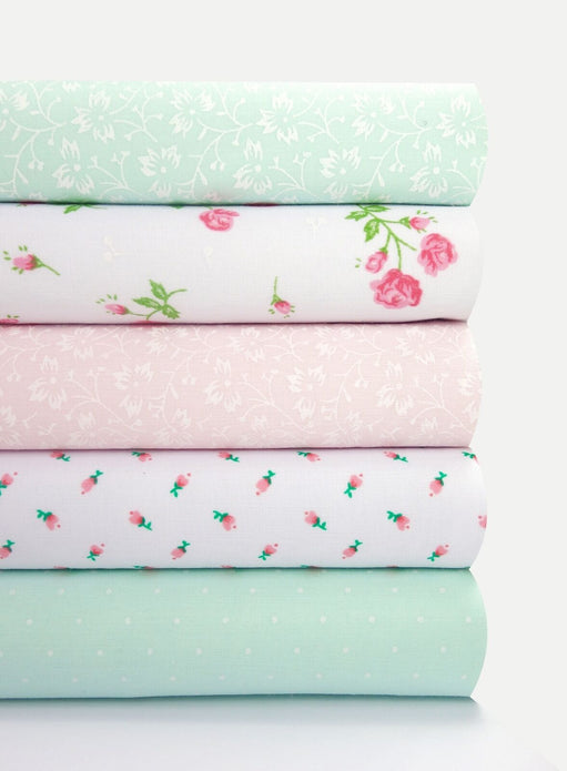 Fabric Bundles Fat Quarters Polycotton Material Florals Spots Craft - PINK MINT