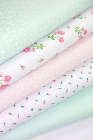 Fabric Bundles Fat Quarters Polycotton Material Florals Spots Craft - PINK MINT