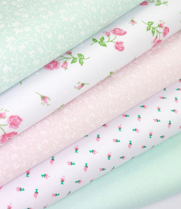 Fabric Bundles Fat Quarters Polycotton Material Florals Spots Craft - PINK MINT