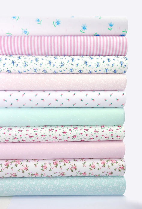 Fabric Bundles Fat Quarters Polycotton Material Flowers Stripes Spots Craft - PINK TURQUOISE