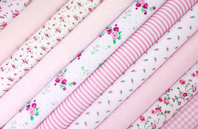 Fabric Bundles Fat Quarters Polycotton Material Vintage Florals Gingham Craft - Pink