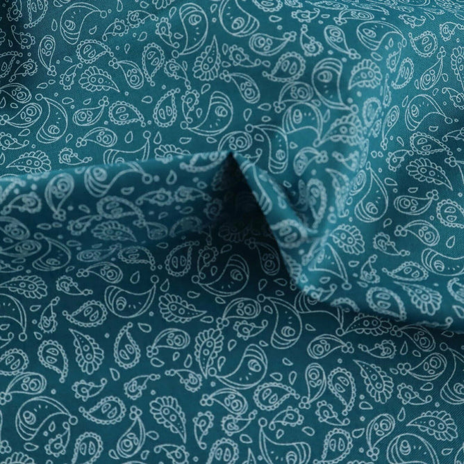 Pretty Paisley Teal Shabby Chic Polycotton Floral Fabric