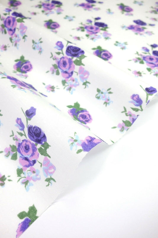 Purple Roses Shabby Chic Polycotton Floral Fabric