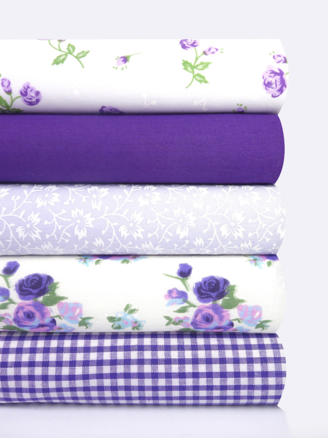 Fabric Bundles Fat Quarters Polycotton Material Vintage Florals Gingham Craft - Purple
