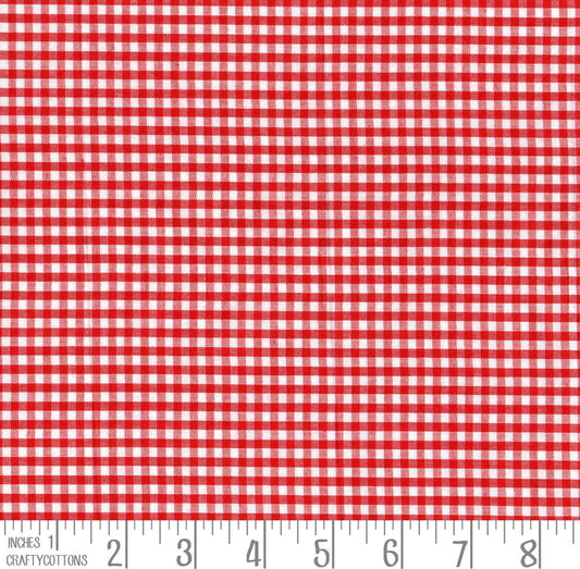 Red Gingham Polycotton 1/8" Checked Fabric Select Size 112cm Wide