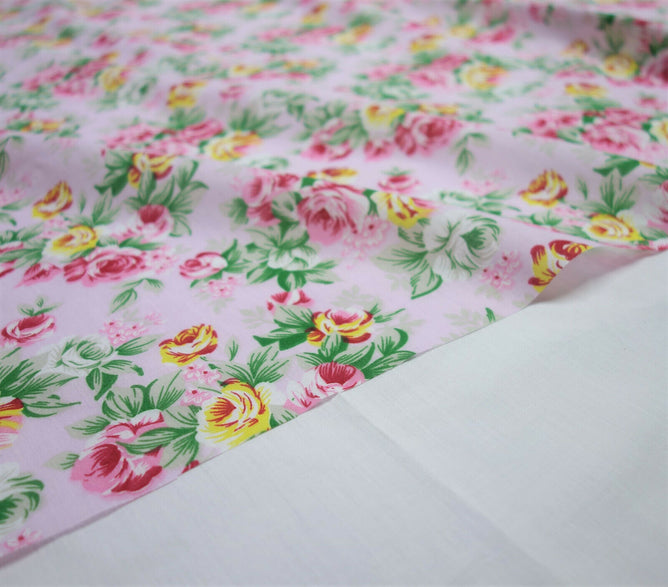 Rosie Pink Shabby Chic Polycotton Floral Fabric