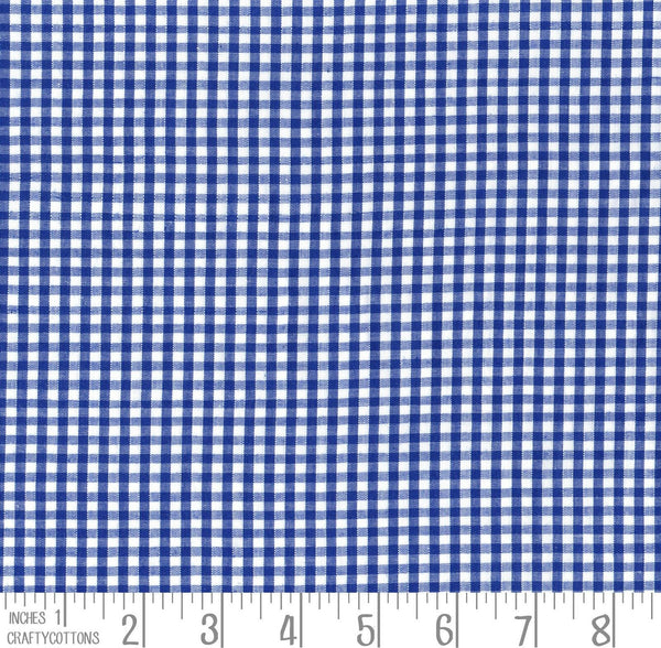 Royal Blue Gingham Polycotton 1/8" Checked Fabric Select Size 112cm Wide