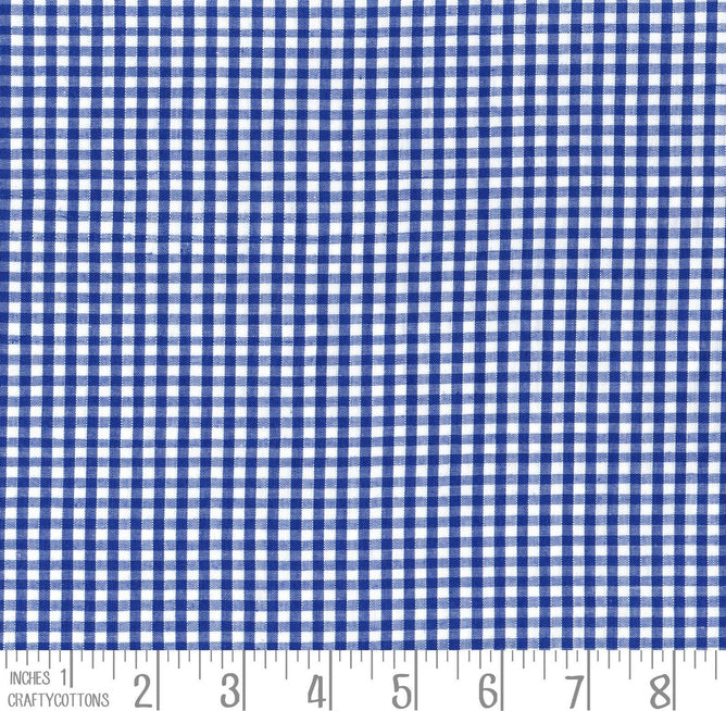 Royal Blue Gingham Polycotton 1/8" Checked Fabric Select Size 112cm Wide