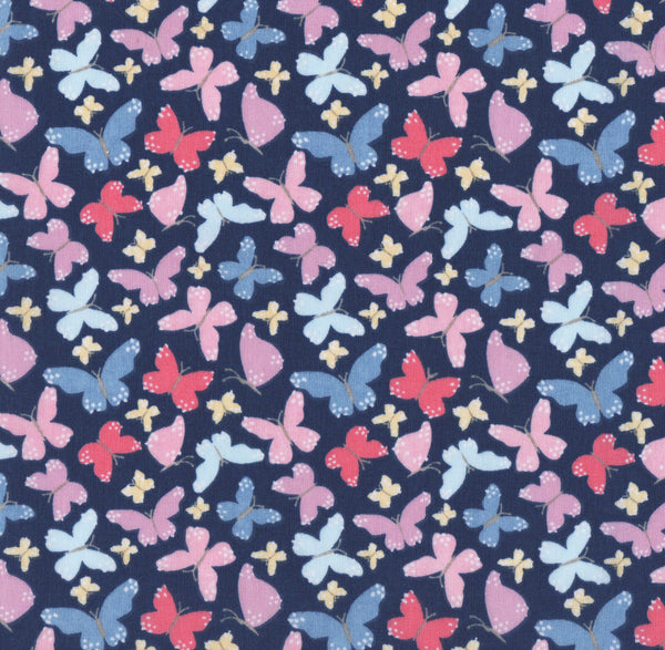 Small Butterflies Navy Polycotton Children Fabric Choose Size