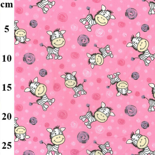 Smiling Zebra Pink Polycotton Children Fabric