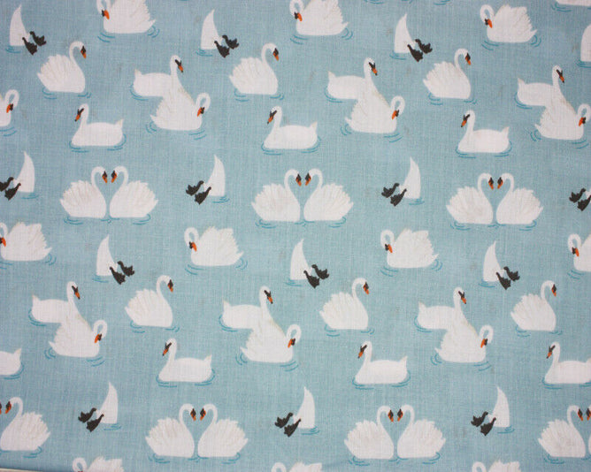 Swans Blue Polycotton Children Fabric Sold By Half Metre