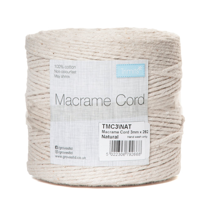 Trimits Natural Macramé Cord Spool Wall Hanging Jewellery Crafts - Select Size