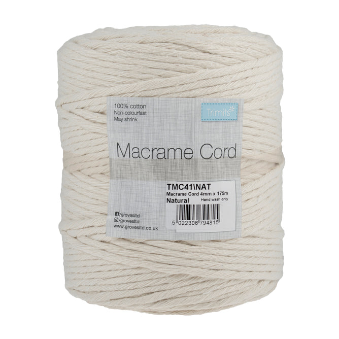 Trimits Natural Macramé Cotton Cord Spool Jewellery Making Crafts - Select Size
