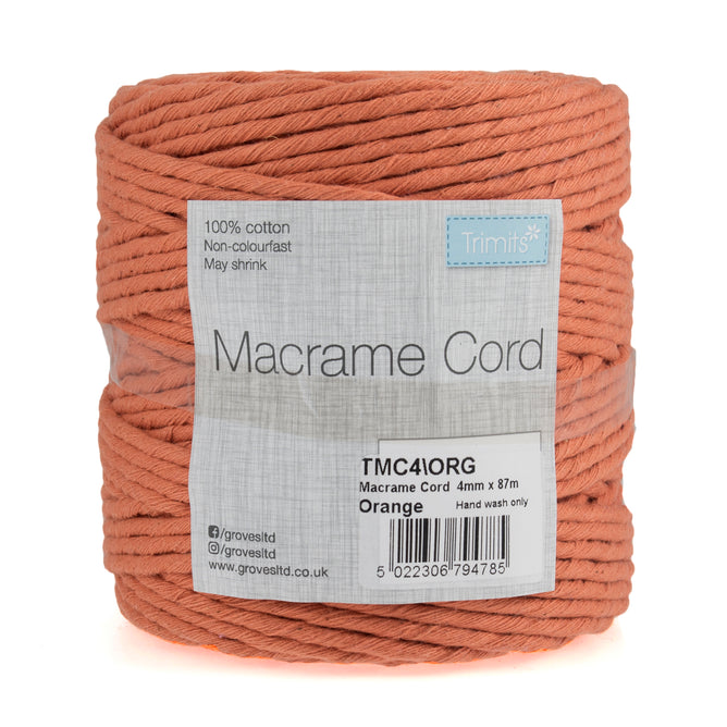 Trimits Macramé Cotton Cord Spool Jewellery Craft 87m x 4mm 0.5kg - Select Colour