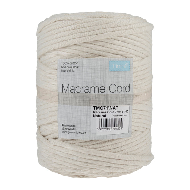 Trimits Natural Macramé Cotton Cord Spool Jewellery Making Crafts - Select Size
