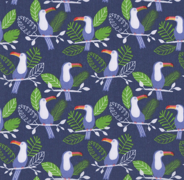 Toucans Navy Polycotton Children Fabric Choose Size