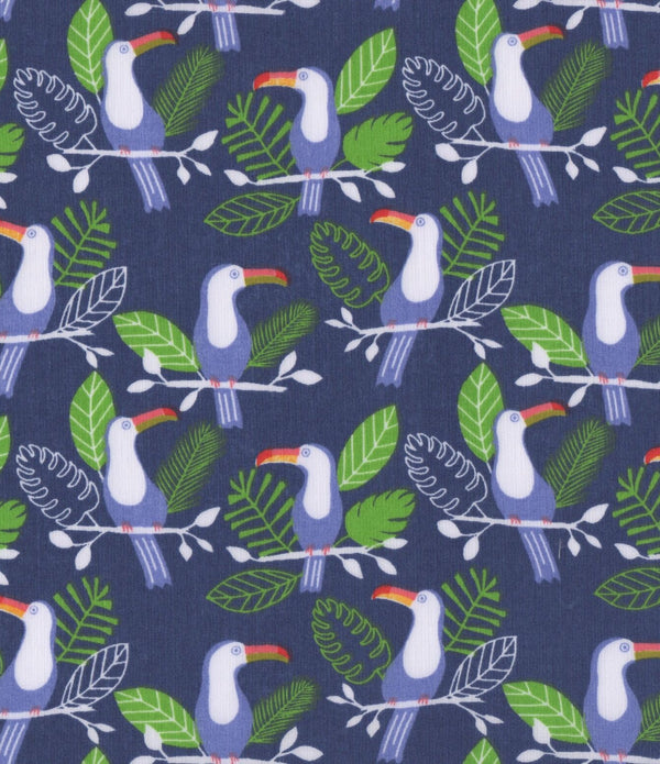 Toucans Navy Polycotton Children Fabric Choose Size